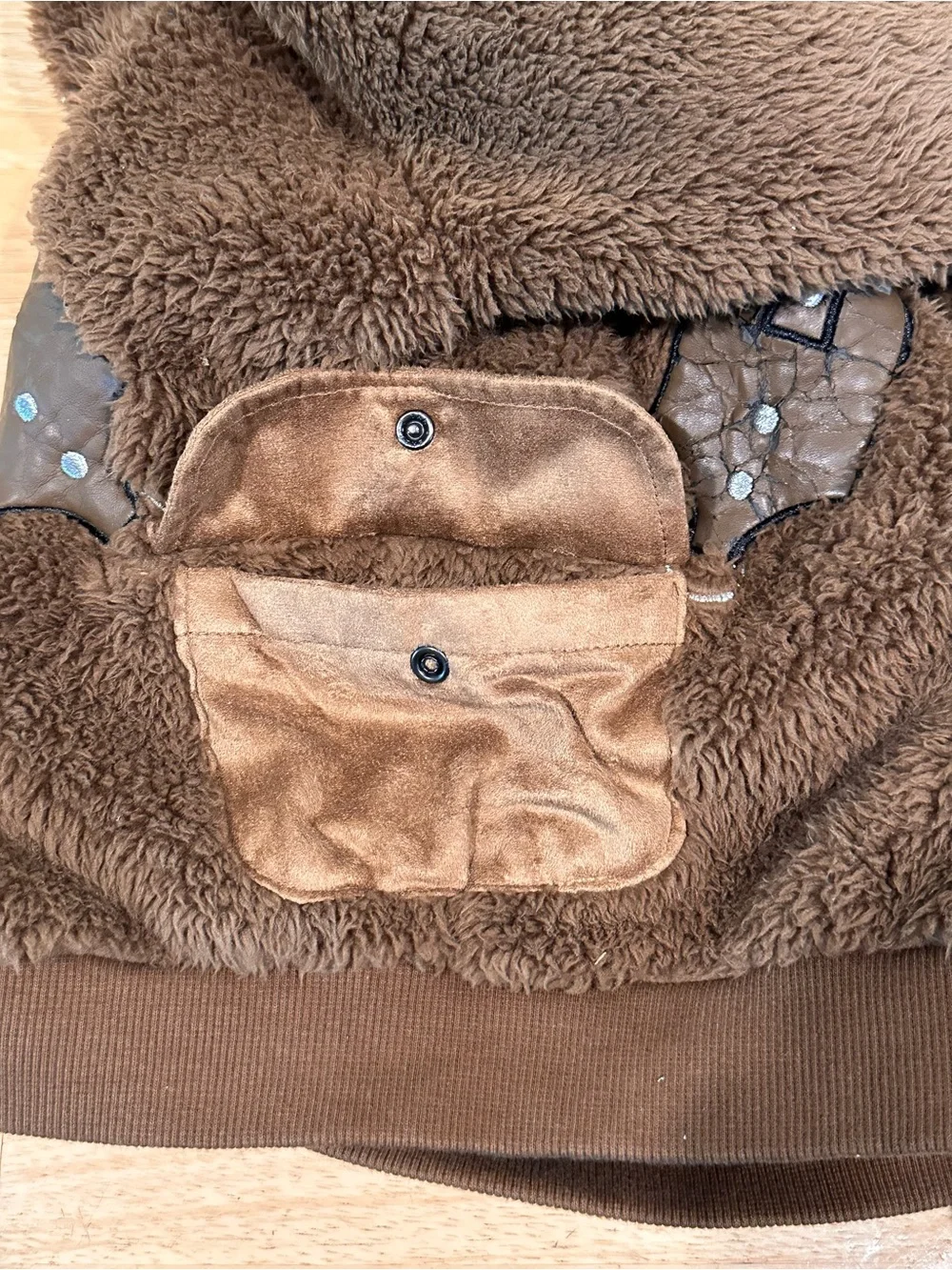 Disney Store Star Wars Chewbacca Brown Fur Zip Front Hoodie Jacket.
